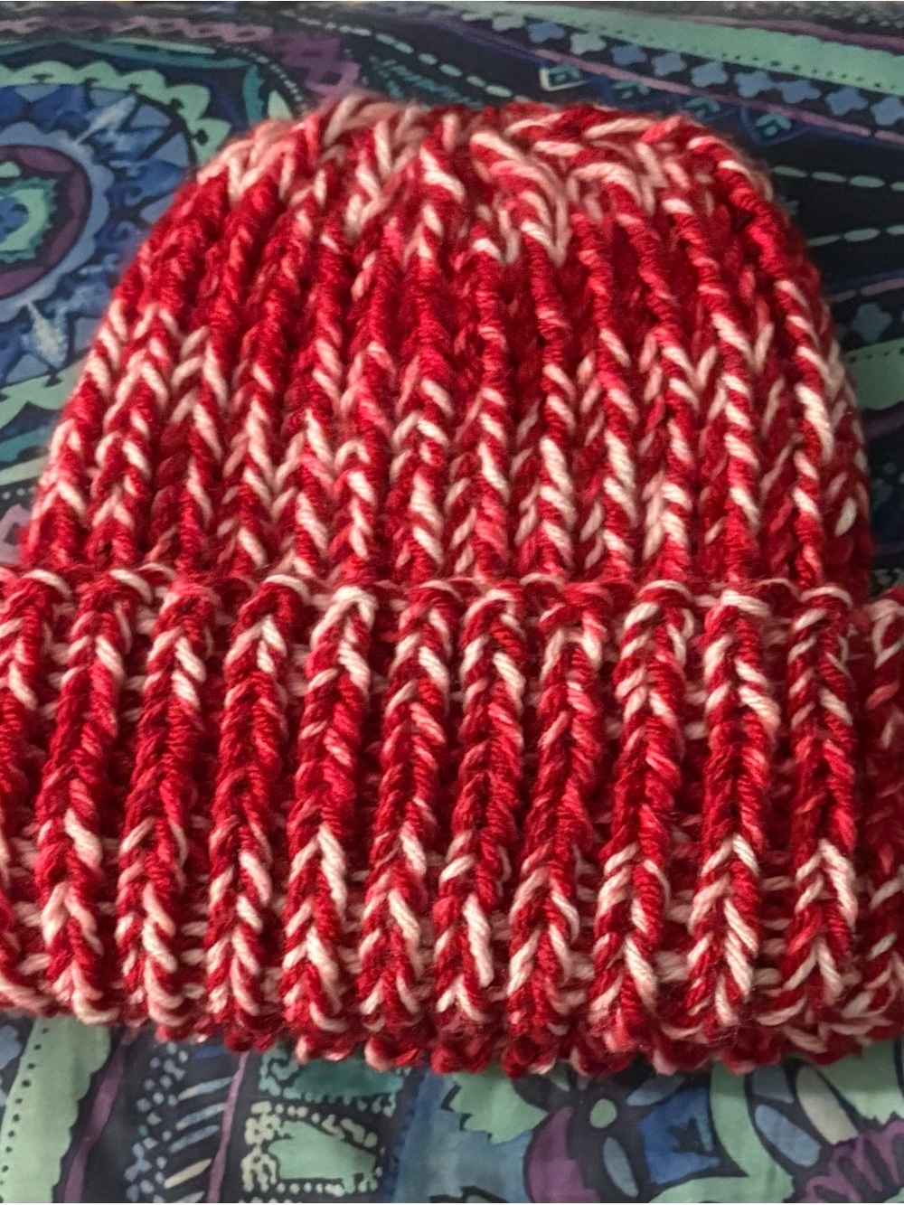 Red and White Knit Beanie - Accessories